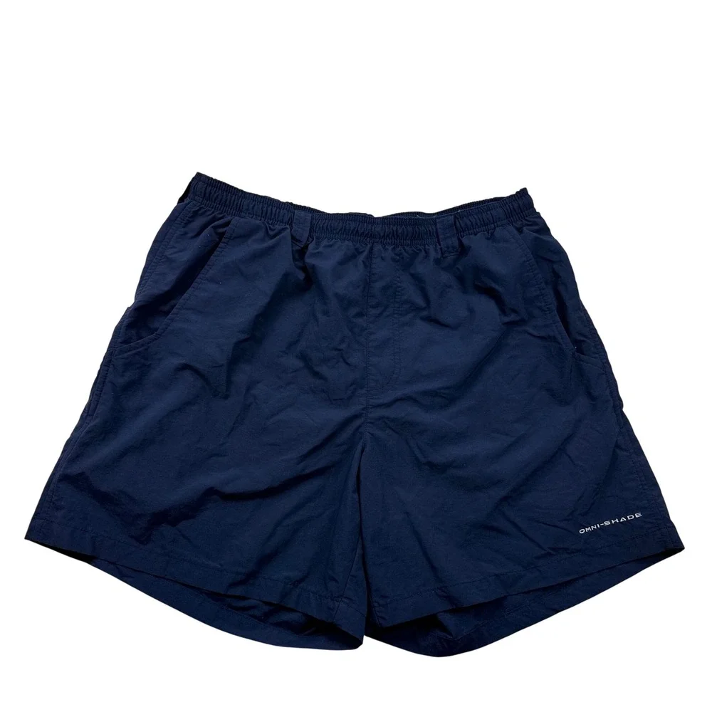 Columbia PFG Backcast III Navy Blue Fishing Water Shorts Mens Medium 6 Inseam